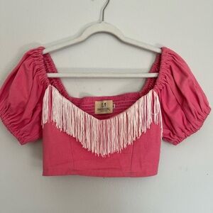 Fashion Brand Company Pink Virgin Crop with Fringe